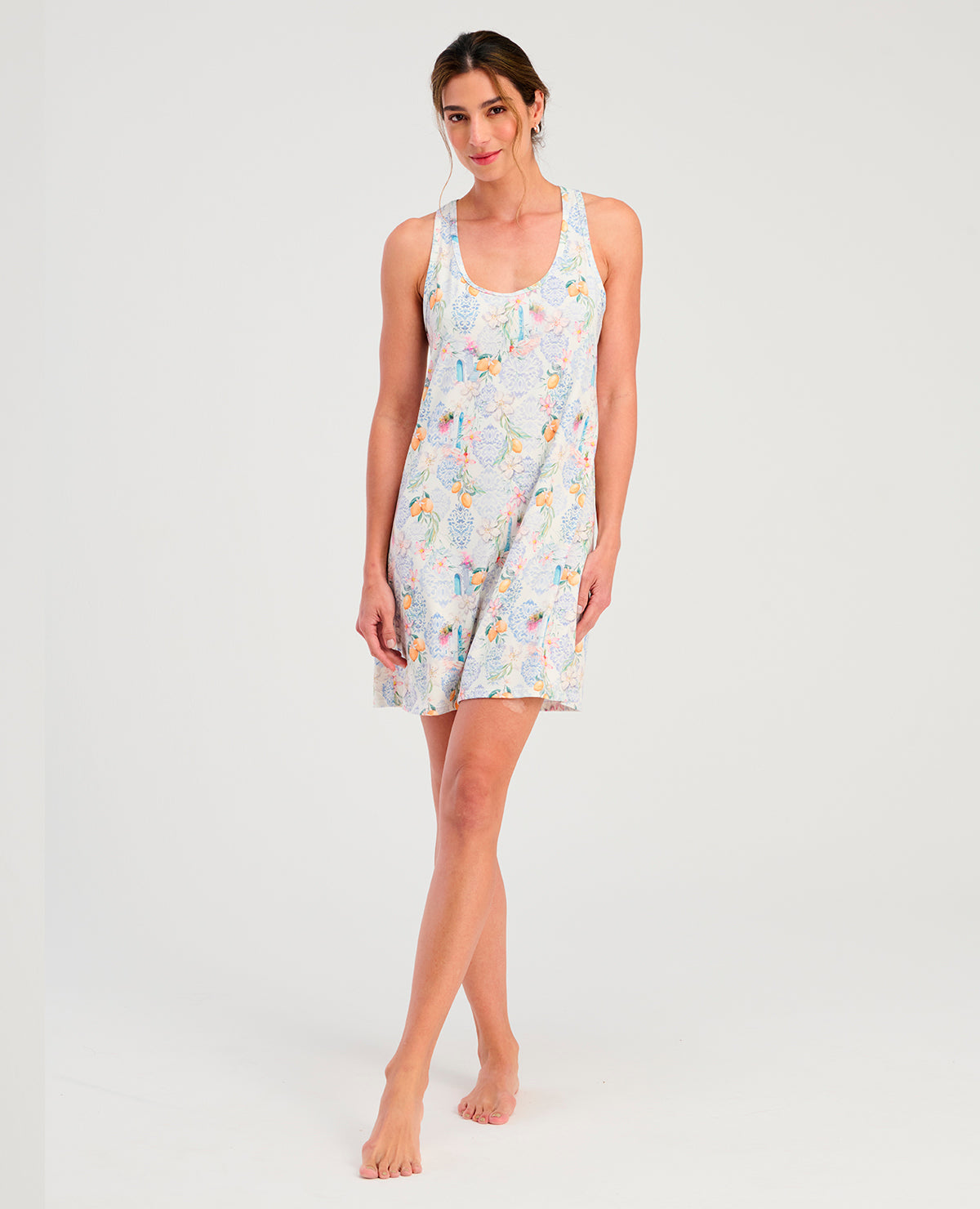 Pijama batola para mujer St. Even con estampado mediterráneo, silueta semiajustada y espalda atlética.