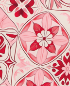 Primer plano del estampado floral en tonos rosa y rojo de la pijama batola St Even para mujer.