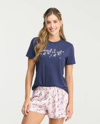 Pijama de short mujer camisa manga corta short pretina elástica color azul - St. Even Colombia