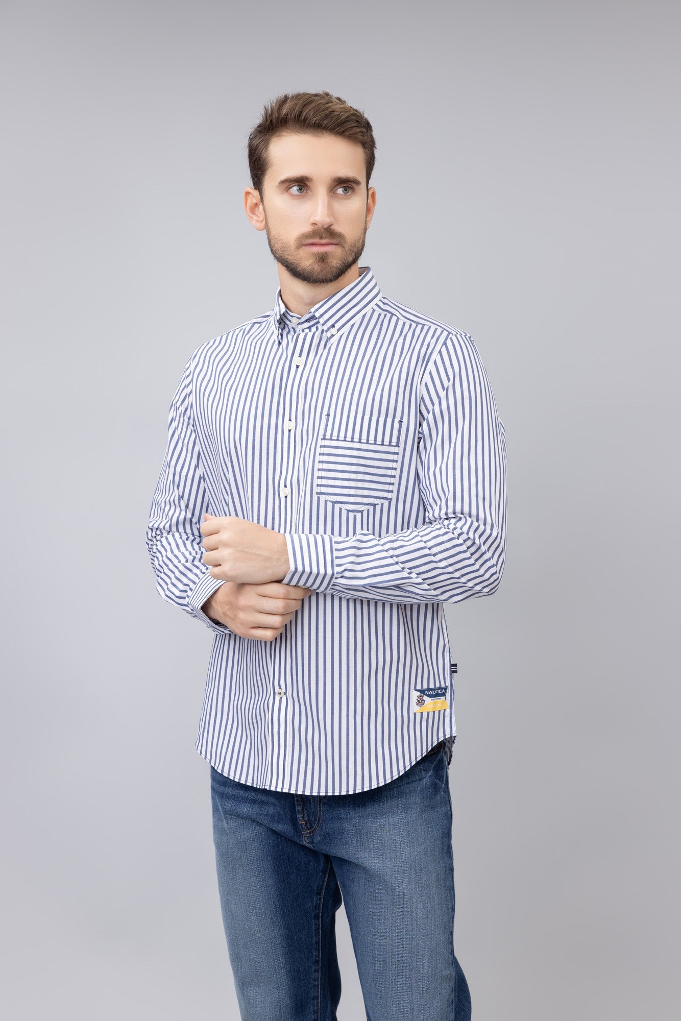 Camisa Nautica Mangas Largas Rayas P/ Caballeros 18917W-4NV by Nautica
