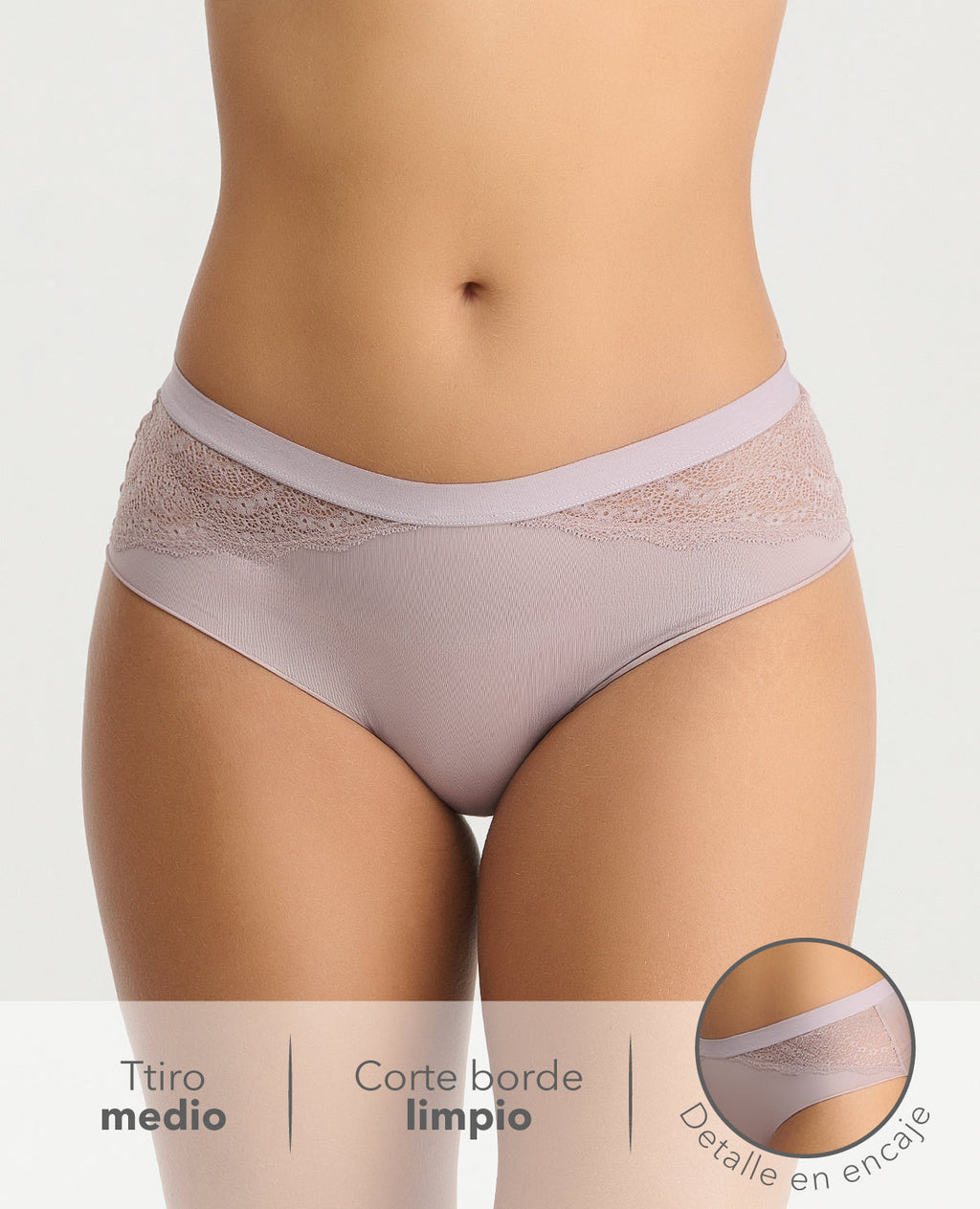 Cachetero St. Even para mujer en color malva con tiro medio, detalles laterales en encaje y corte limpio sin costuras.