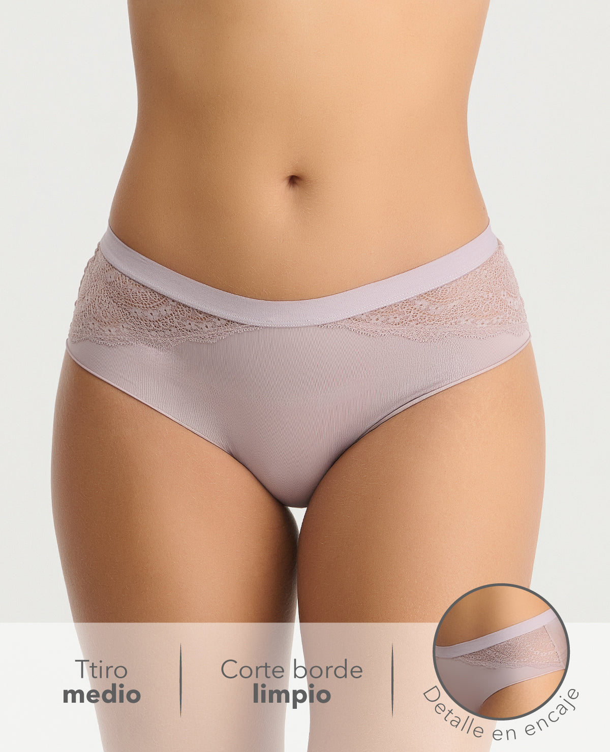 Cachetero St. Even para mujer en color malva con tiro medio, detalles laterales en encaje y corte limpio sin costuras.