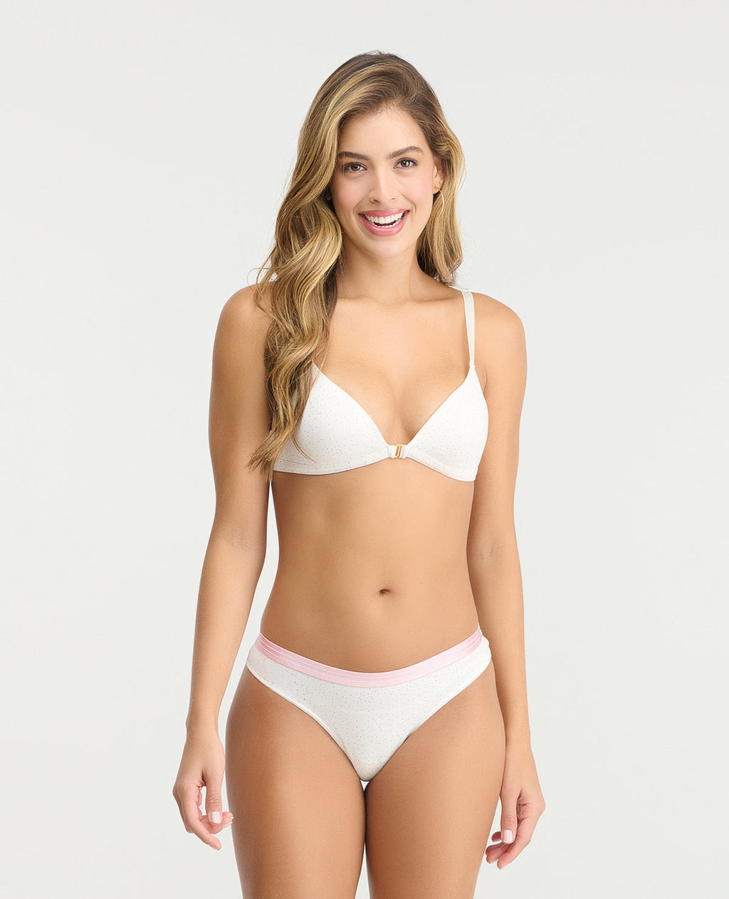 Brasilera semidescaderada blanca con elástico rosado en cintura de St. Even Colombia, ropa interior femenina.