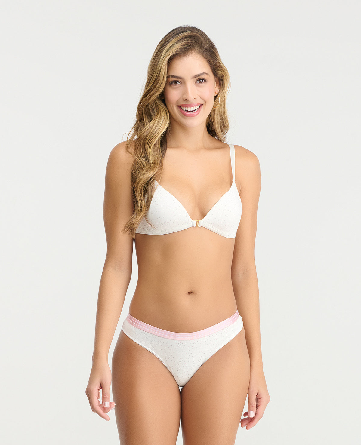 Brasilera semidescaderada blanca con elástico rosado en cintura de St. Even Colombia, ropa interior femenina.