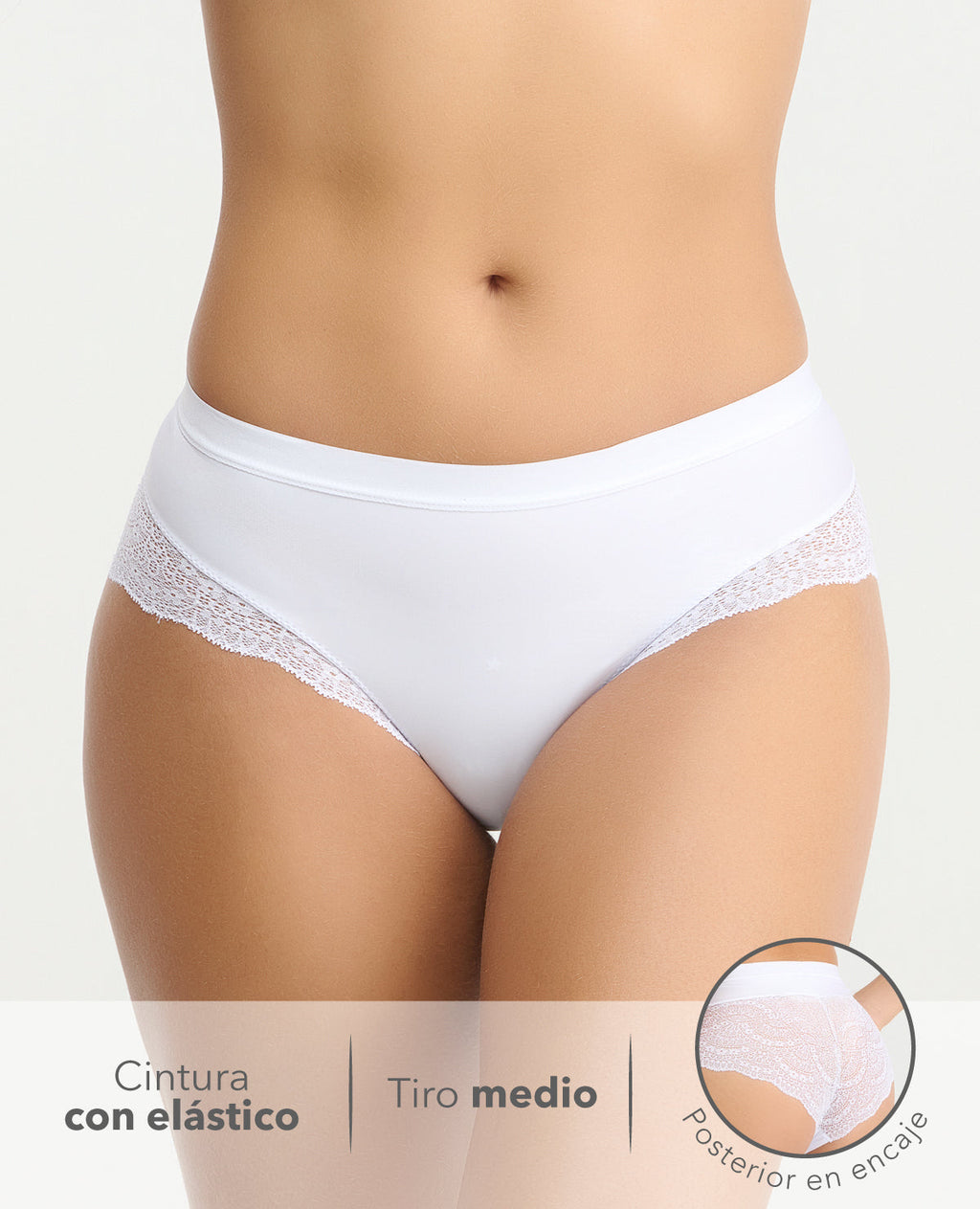 Panty de tiro medio para mujer St. Even en color blanco con elástico en cintura y encaje posterior seductor.