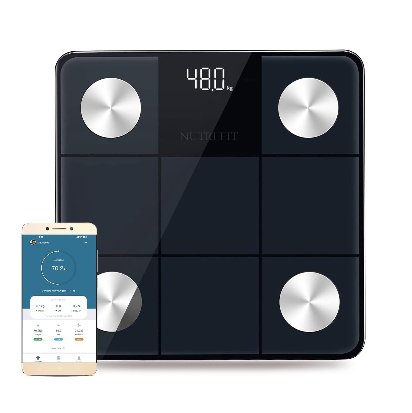 Báscula Digital Alta Precisión Con Pantalla LED NUTRI FIT Bluetooth (15 Analizadores)