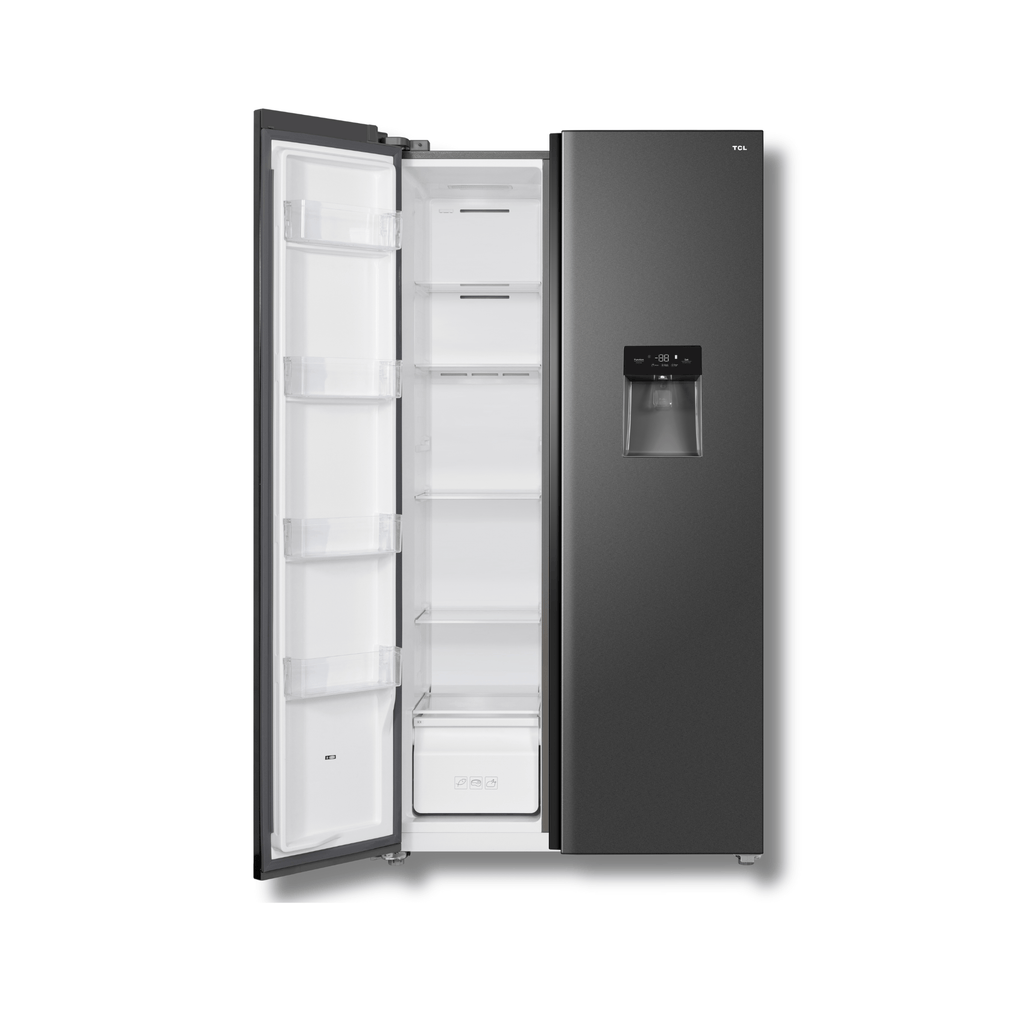 Nevera Side by Side TCL P520SBC 18 Pies Cúbicos Inverter Dispensador de Agua Gris Oscuro