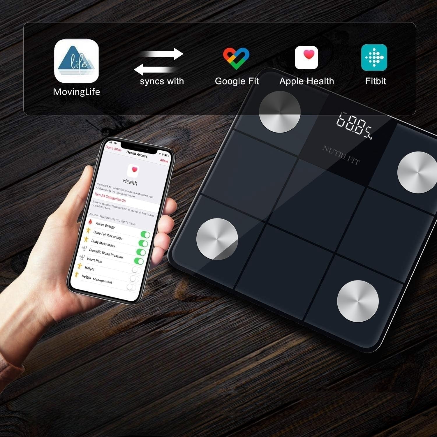 Báscula Digital Alta Precisión Con Pantalla LED NUTRI FIT Bluetooth (15 Analizadores)