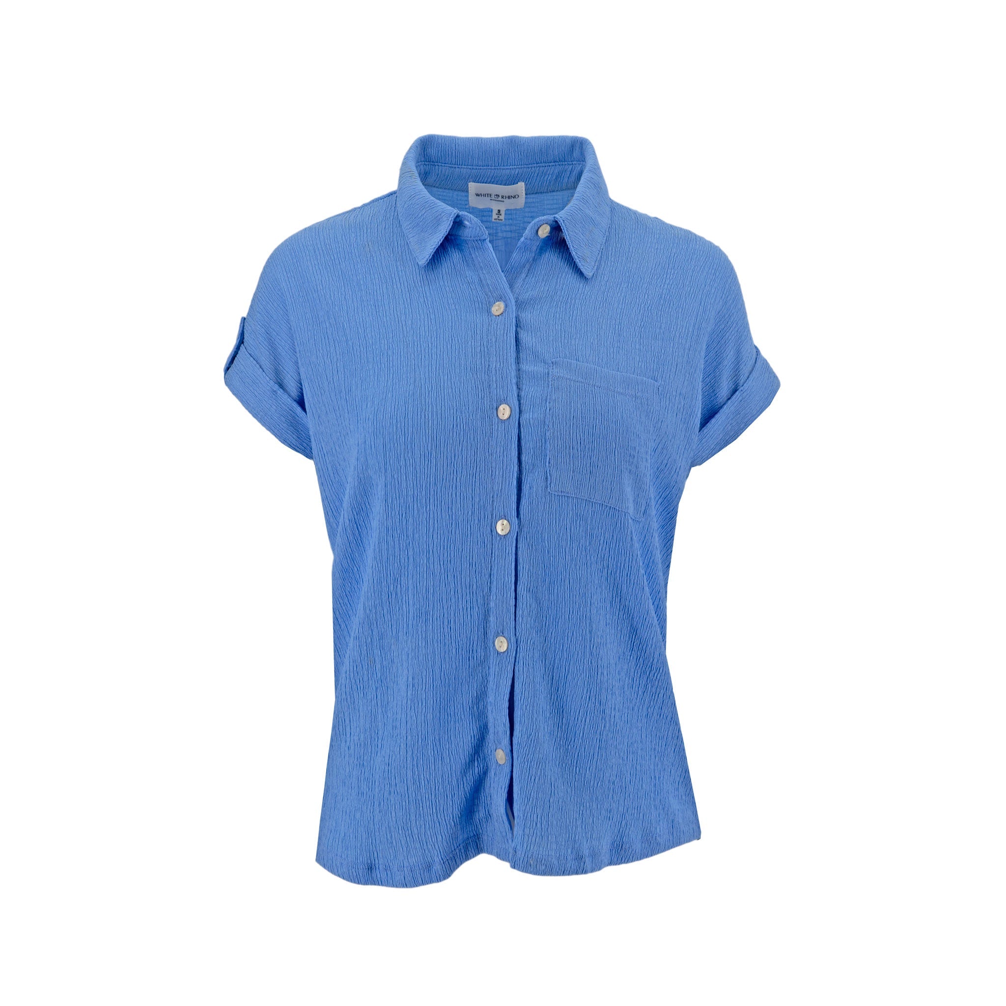 Blusa White Rhino Mangas Cortas Corrugado para Damas