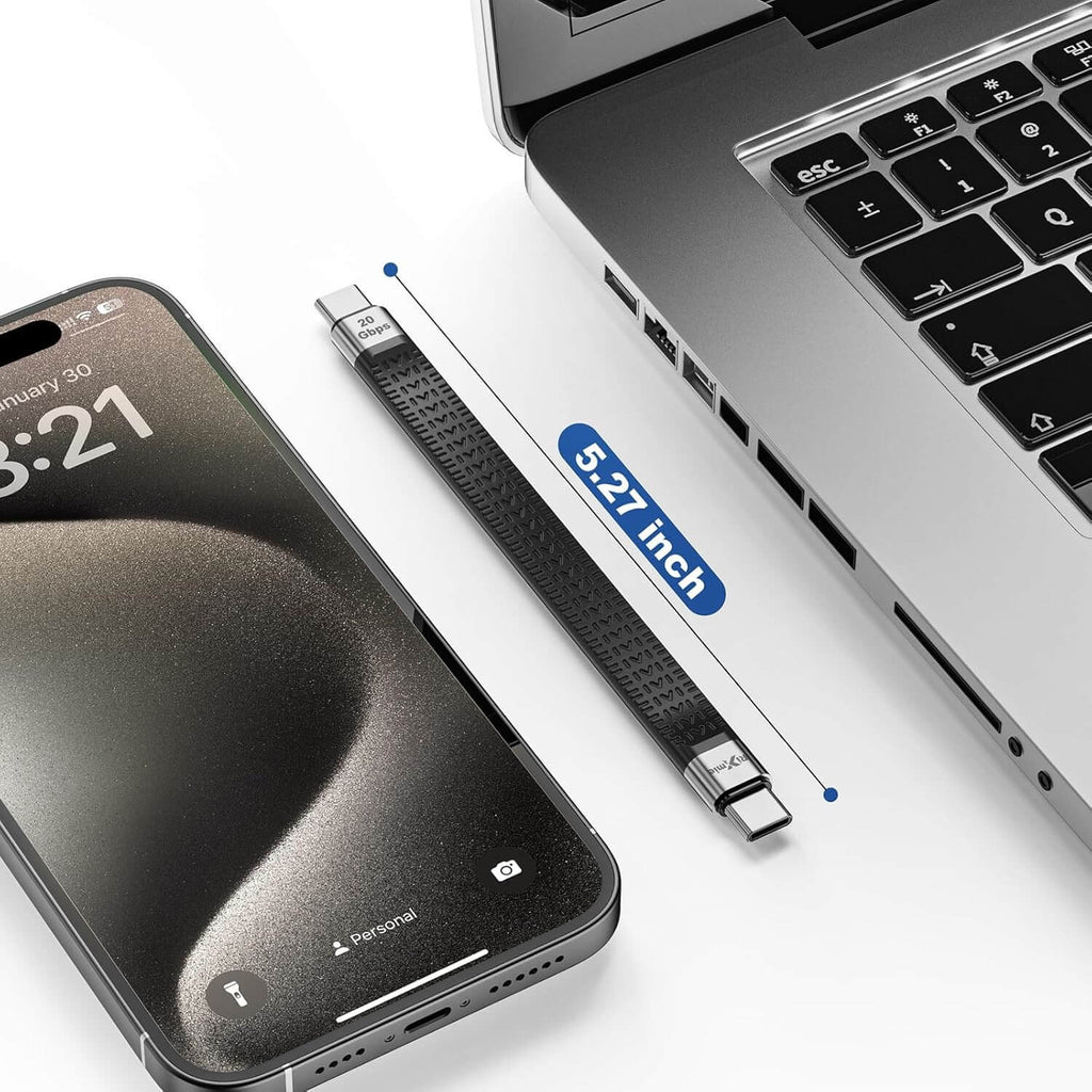 Cable USB-C Corto 5'' Carga Rápida Y Datos PD De 100 W 20Gbps