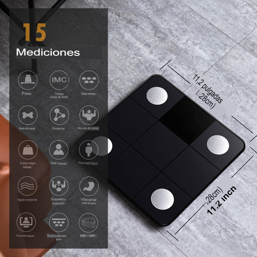 Báscula Digital Alta Precisión Con Pantalla LED NUTRI FIT Bluetooth (15 Analizadores)