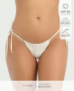 Panty de baño blanco tiro bajo con estampado floral, laterales ajustables y tecnología de secado rápido St. Even.