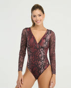 Vestido de baño entero manga larga con estampado de serpiente, escote en V y control de abdomen St. Even.