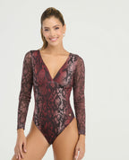 Vestido de baño entero manga larga con estampado de serpiente, escote en V y control de abdomen St Even.
