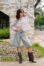 CAMISA CROPPED CUADROS R-C 8335.