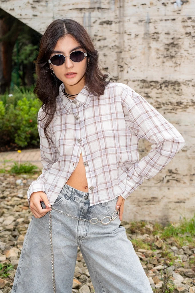CAMISA CROPPED CUADROS R-C 8335.