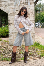 CAMISA CROPPED CUADROS R-C 8335.