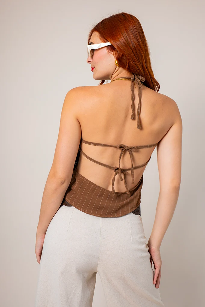 BH TOP HALTER RAYAS G-C 8218 MARRON.