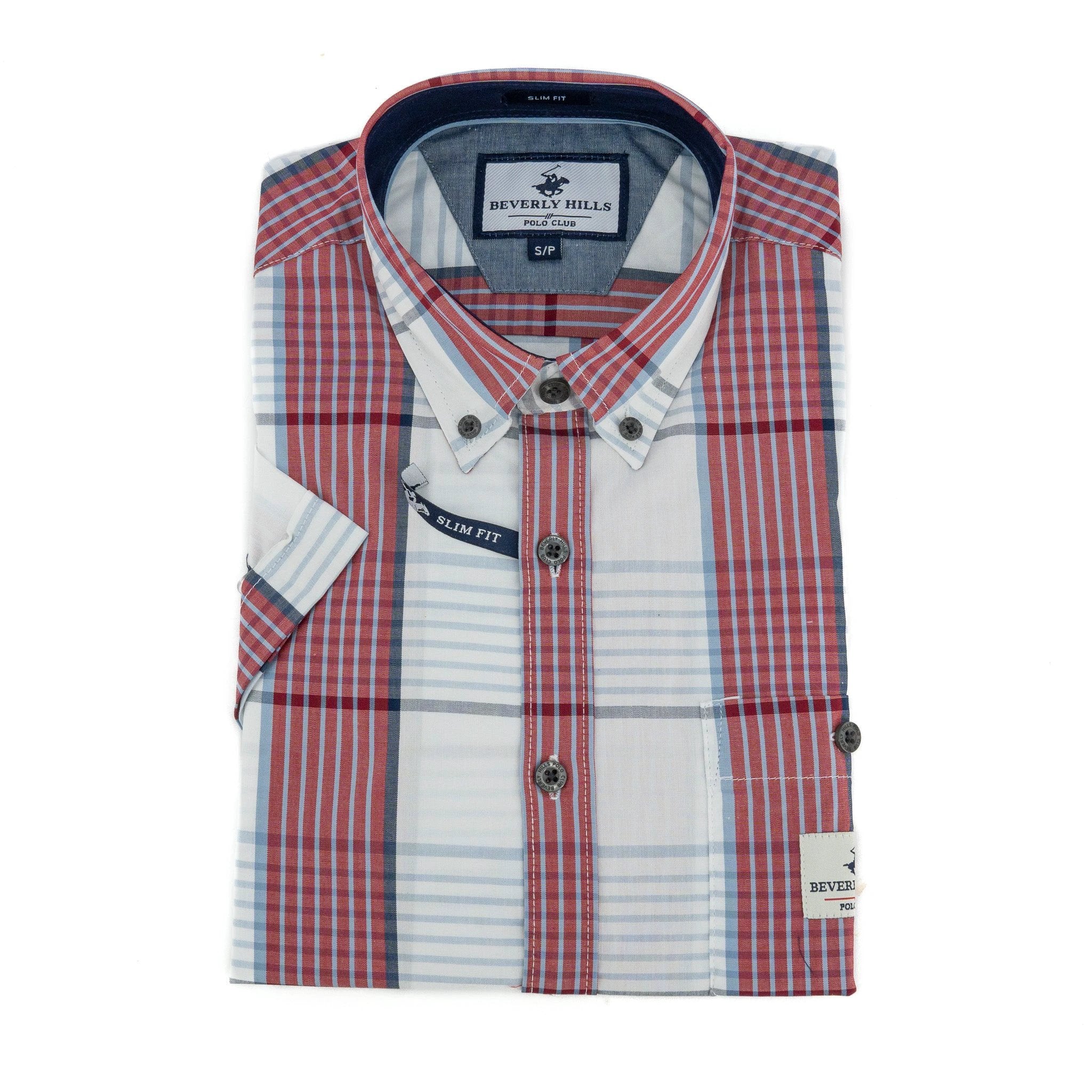 Camisa Beverly Hills Mangas Cortas Cuadros P/ Caballeros by Beverly Hills