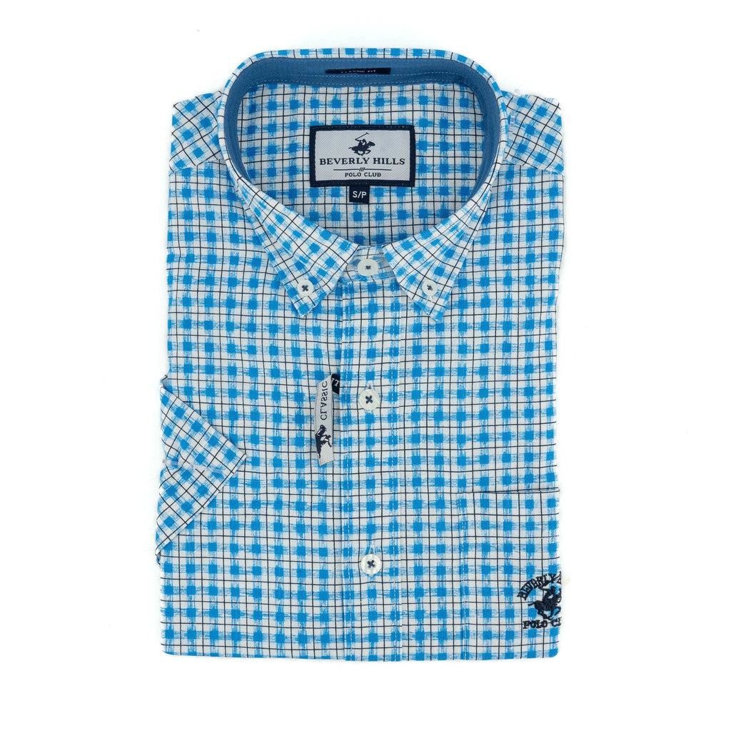 Camisa Beverly Hills Mangas Cortas Cuadros P/ Caballeros by Beverly Hills