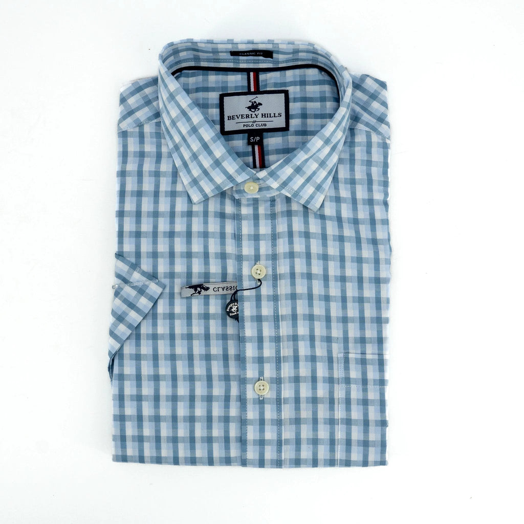 Camisa Beverly Hills Mangas Cortas Cuadros P/ Caballeros by Beverly Hills