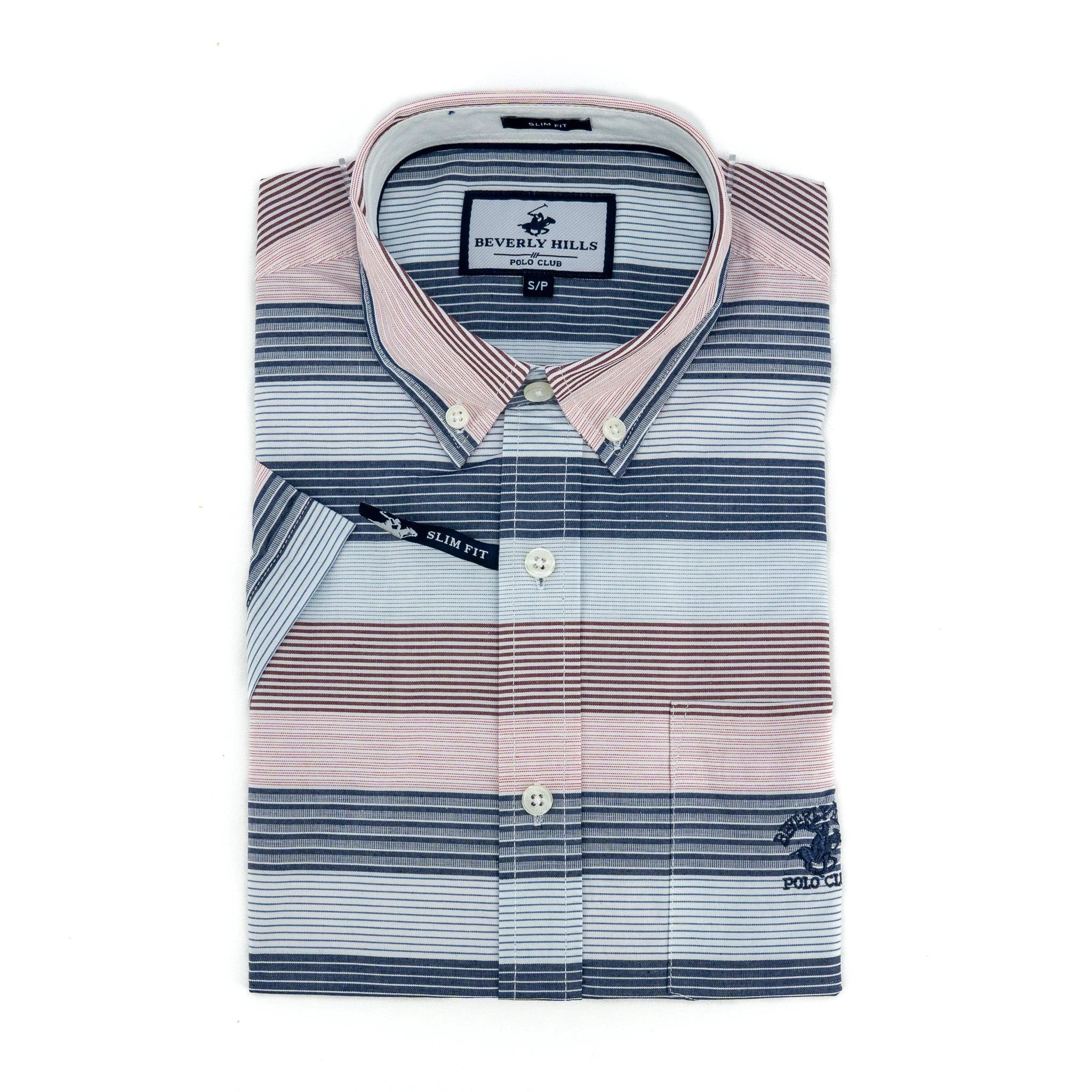 Camisa Beverly Hills Mangas Cortas Rayas P/ Caballeros by Beverly Hills
