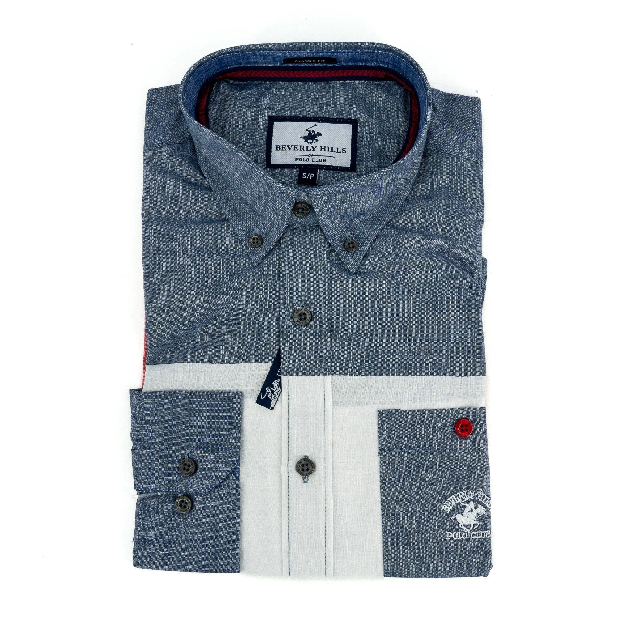 Camisa Beverly Hills Mangas Largas Combinada P/ Caballeros by Beverly Hills