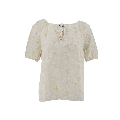 Blusa Badgley Mischka Mangas Cortas Estampado Bordado Lentejuela para Damas