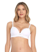 Strapless medium coverage bra with lace detailing and adjustable straps.