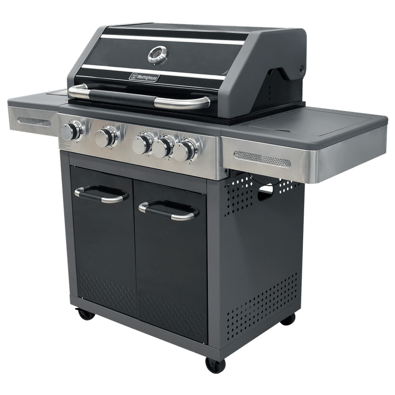 BARBACOA GAS 4 + 1 QUEMADORES TAPA CRISTAL / ACERO INOXIDABLE 56,000 BTU