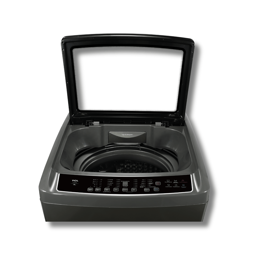 Lavadora TCL F318TLG 40 Libras Tambor Acero Inoxidable Tapa Vidrio Templado Gris