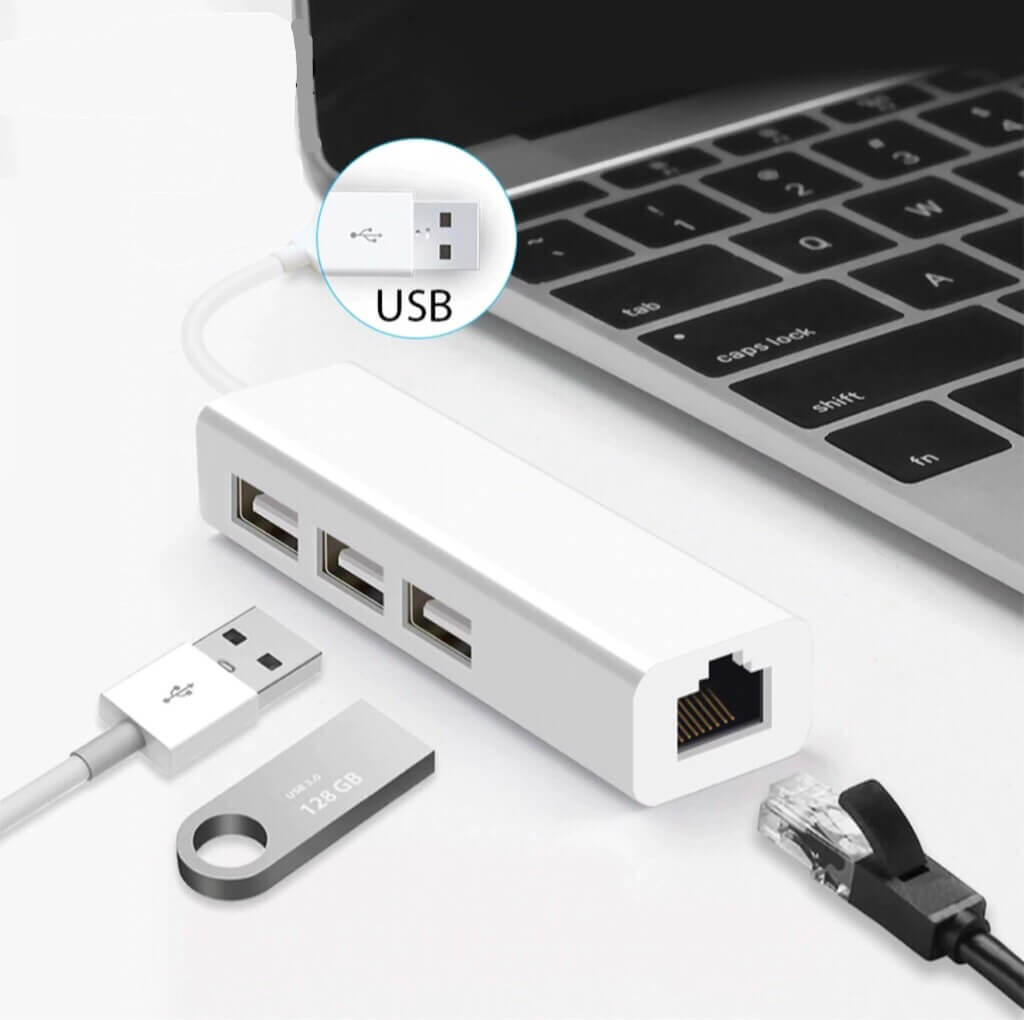 Adaptador USB a RJ45 + 3 puertos