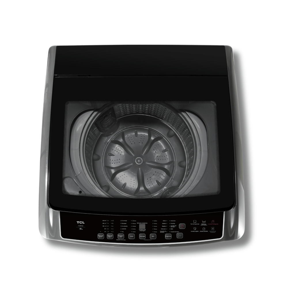 Lavadora TCL F318TLG 40 Libras Tambor Acero Inoxidable Tapa Vidrio Templado Gris