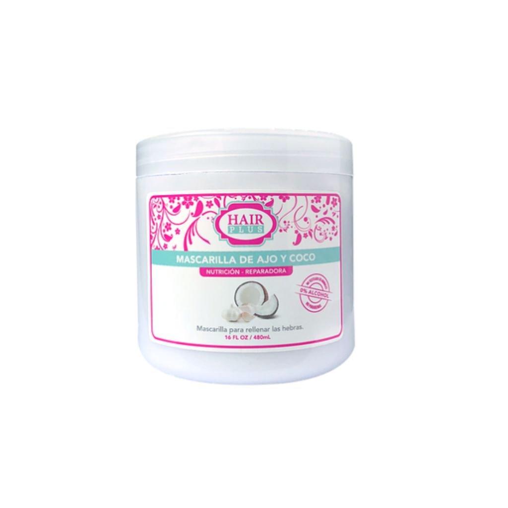 HAIR PLUS MASCARILLA DE COCO Y AJO 16OZ