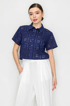 Blusa Iris Mangas Cortas Encaje Eyelet Para Damas by Iris