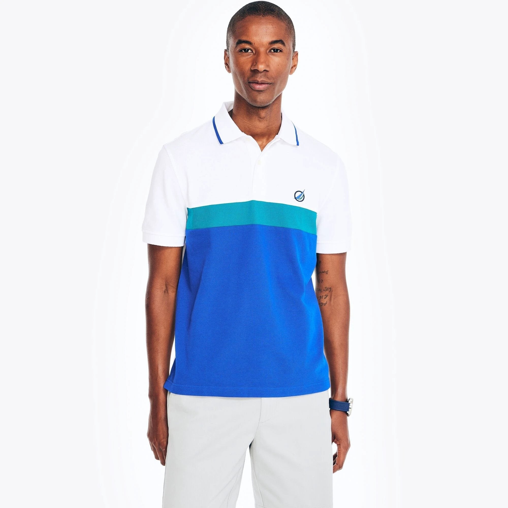 Poloshirt Nautica Mangas Cortas Combinado P/ Caballeros KR3607-1BW by Nautica