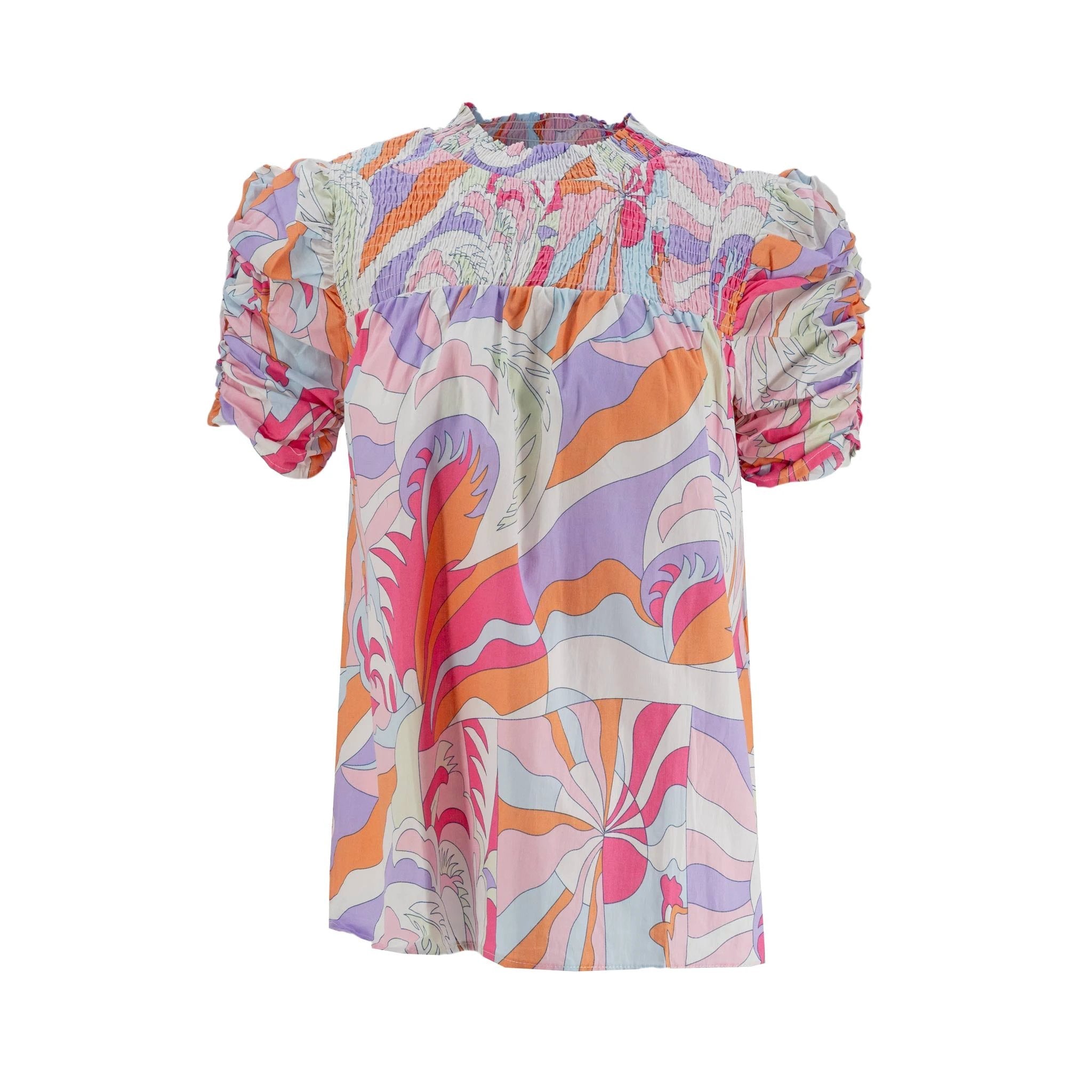 Blusa Happy Promise Mangas Cortas Estampada Ruche Para Damas by Happy