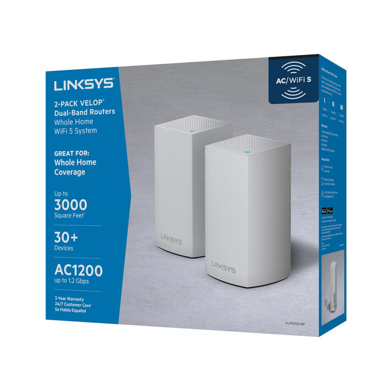 Linksys Velop Intelligent Mesh WiFi System, 2-Pack White (AC1200)
