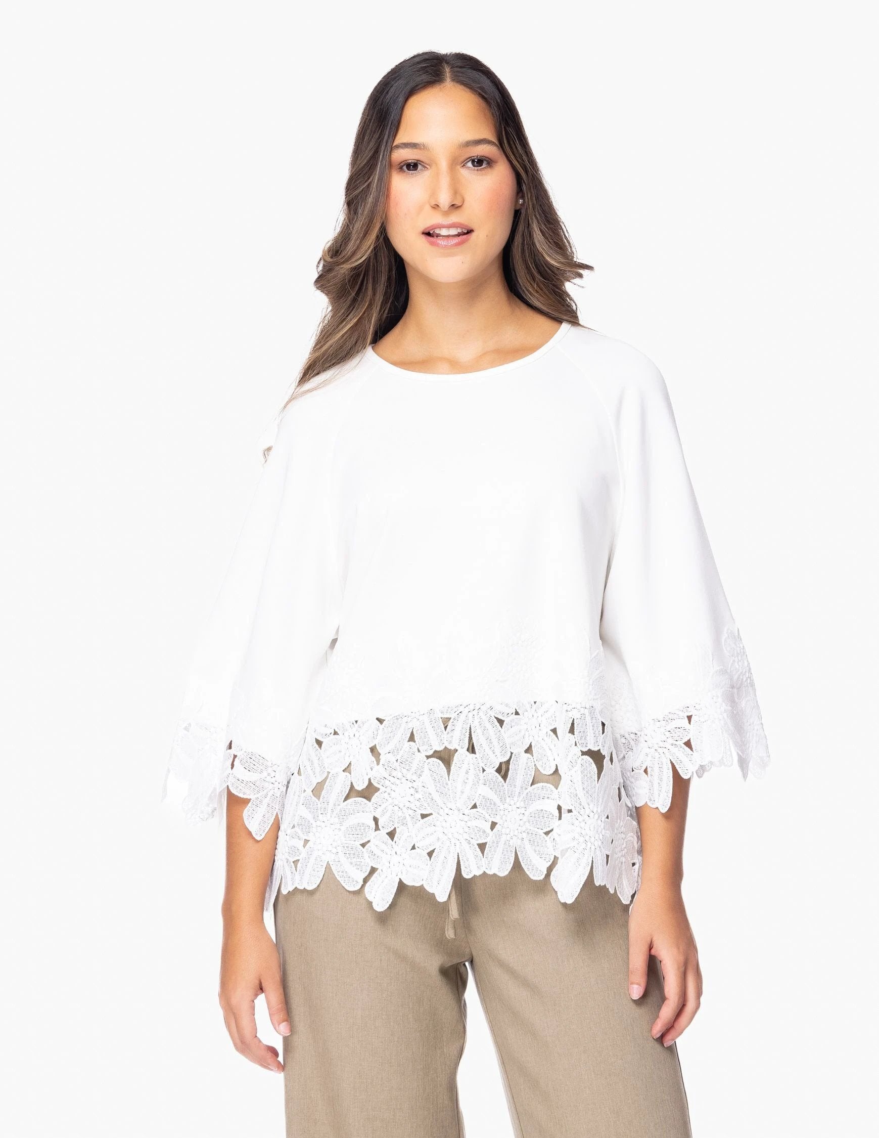 Blusa Essencia Mangas Cortas Lisa Encaje Para Damas by Essencia