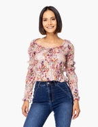 Blusa Essencia Mangas Largas Floral Ruche Para Damas by Essencia