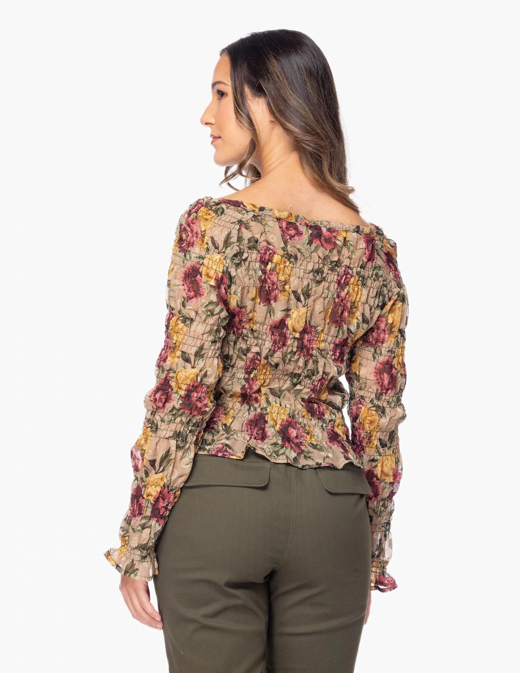 Blusa Essencia Mangas Largas Floral Ruche Para Damas by Essencia