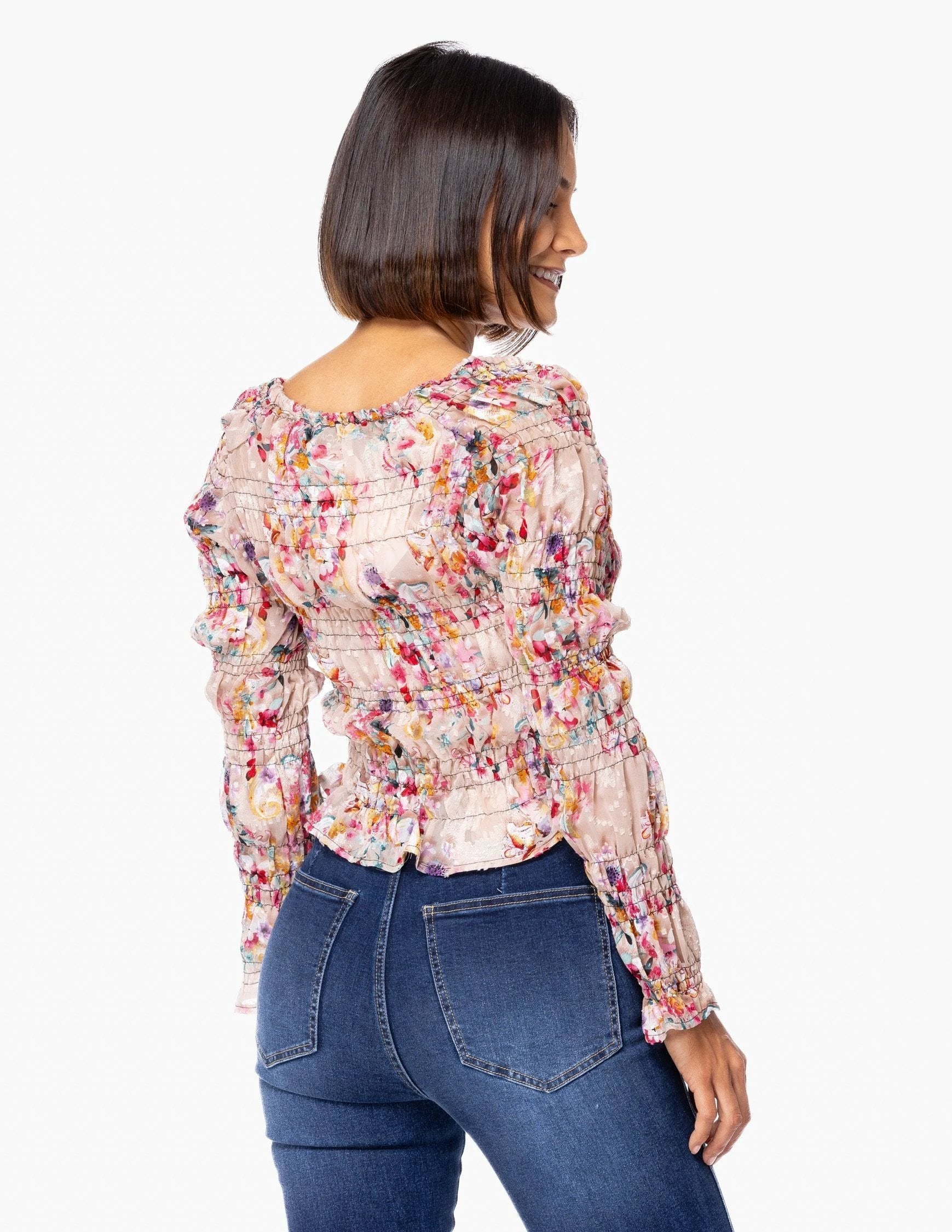 Blusa Essencia Mangas Largas Floral Ruche Para Damas by Essencia