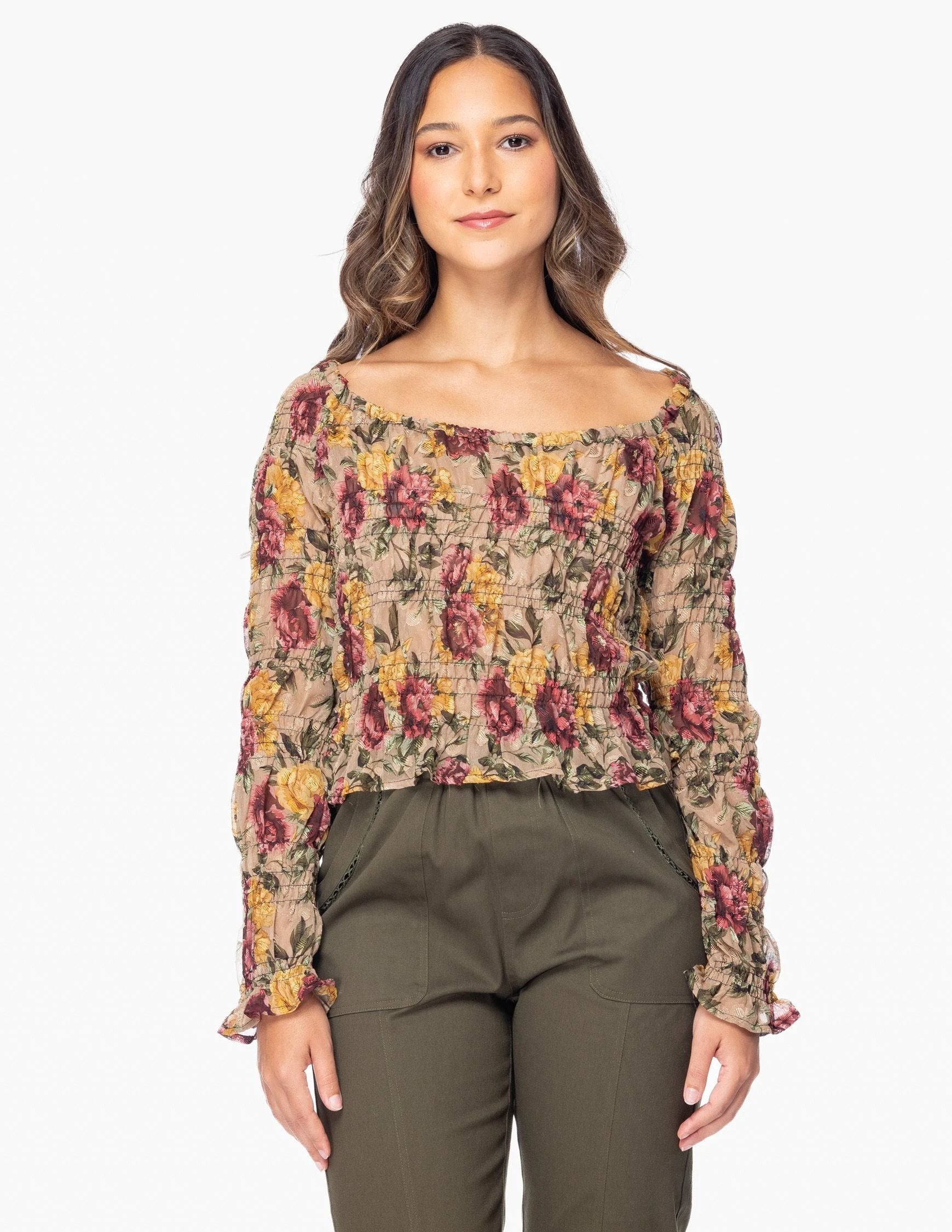 Blusa Essencia Mangas Largas Floral Ruche Para Damas by Essencia