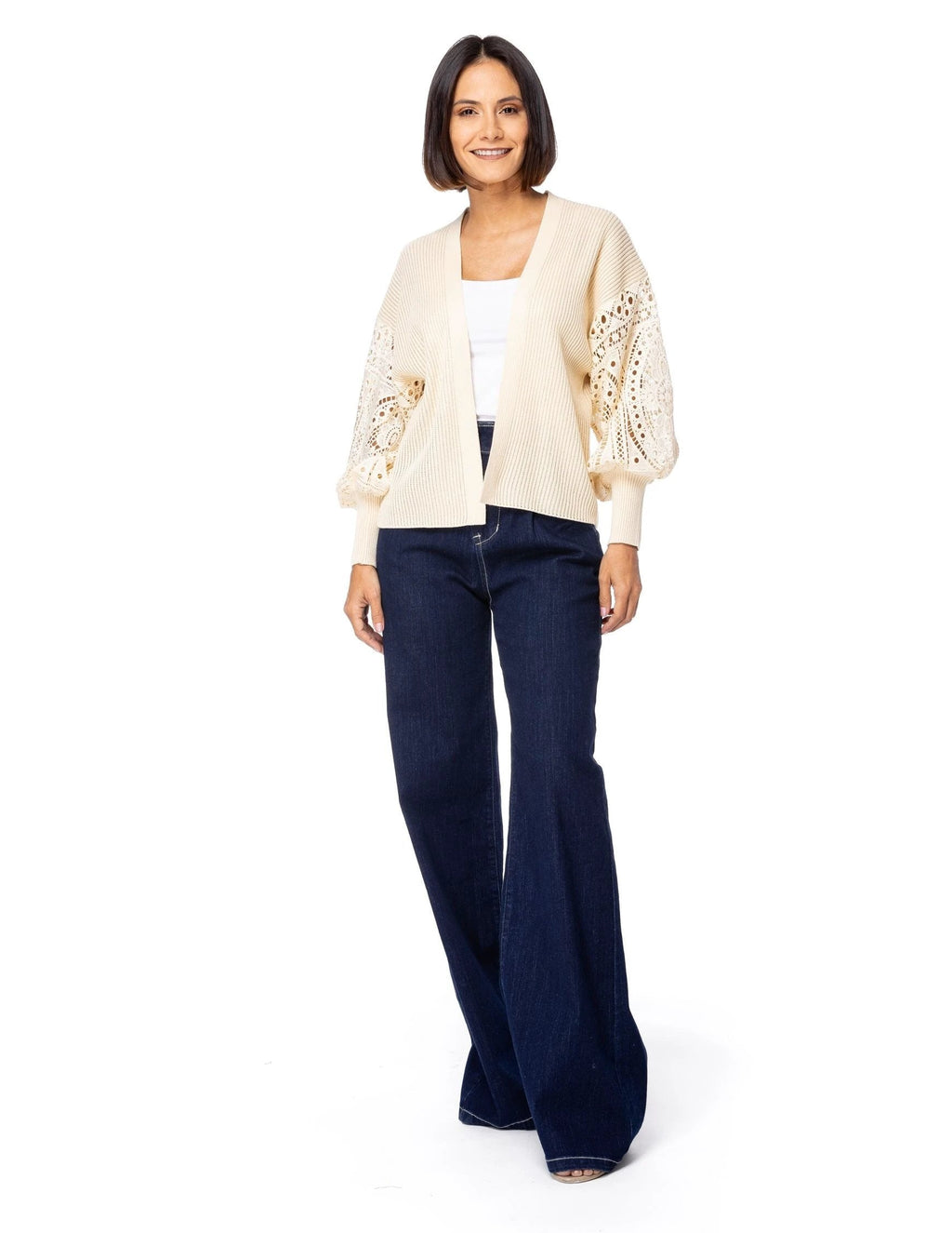 Cardigan Essencia Mangas Largas Liso Encaje Para Damas by Essencia
