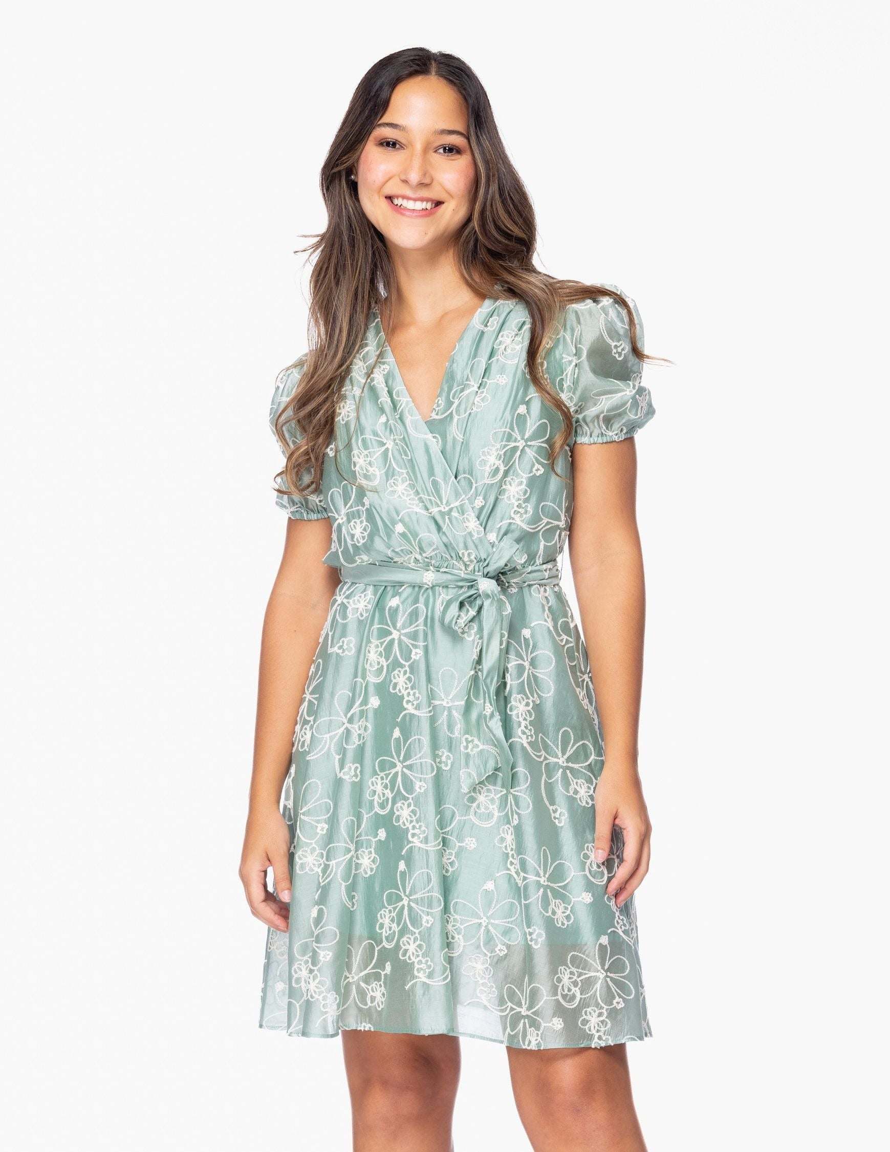Vestido Essencia Mangas Cortas Estampado Encaje para Damas