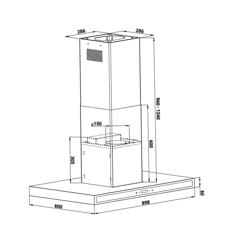 Extractor de Grasa DRIJA LED Acero Inoxidable QUADRATO ISLA 90 ACERO 89.8 CM
