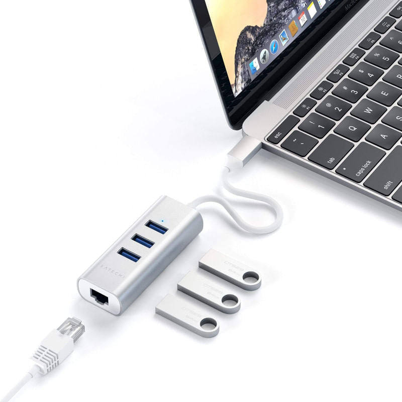 Satechi Type-C 2-in-1 3 Port USB 3.0 Hub & Ethernet - Silver