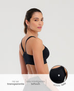 Top deportivo negro para mujer St Even con tela inteligente Laftech de doble capa y soporte para gimnasio.