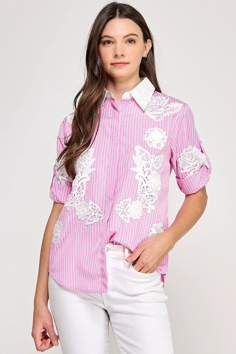 Blusa Pastel Desing Mangas Largas Estampada Encaje Para Damas by Pastel Desing