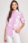 Blusa Pastel Desing Mangas Largas Estampada Encaje Para Damas by Pastel Desing